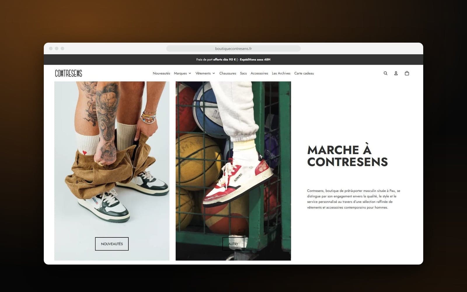 Accueil de la boutique en ligne Contresens : « Marche à Contresens », baskets Autry aux pieds et à la main