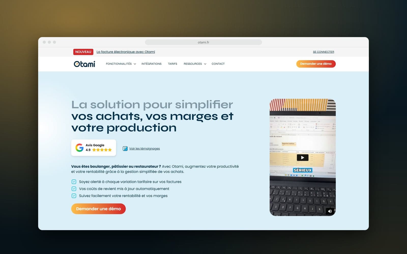Accueil du site d'Otami : « La solution pour simplifier vos achats, vos marges et votre production »