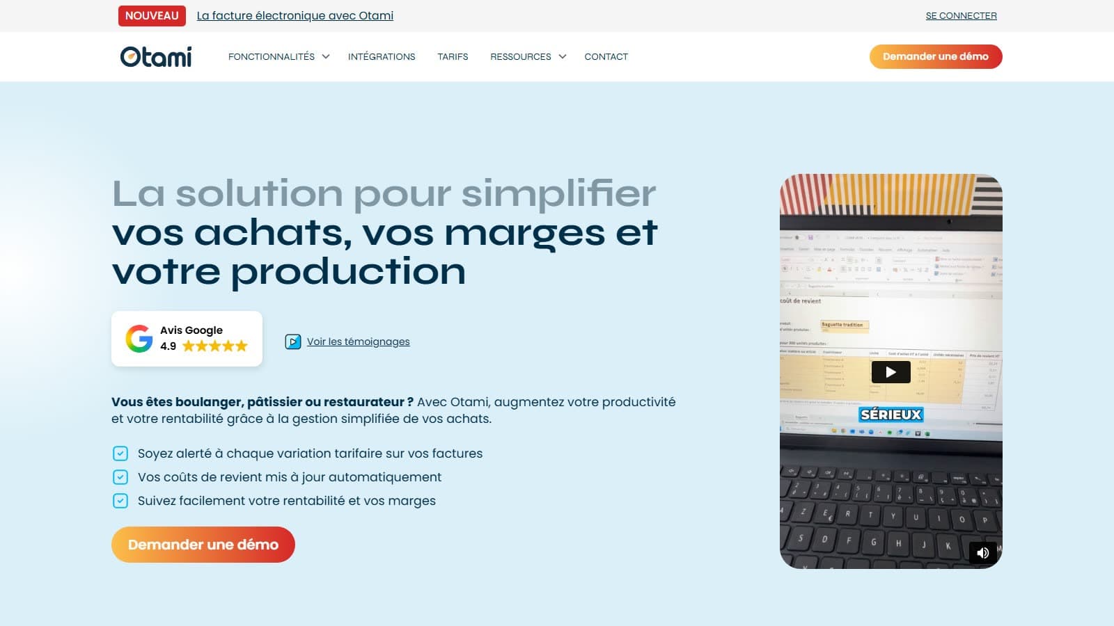 Accueil du site d'Otami : « La solution pour simplifier vos achats, vos marges et votre production »