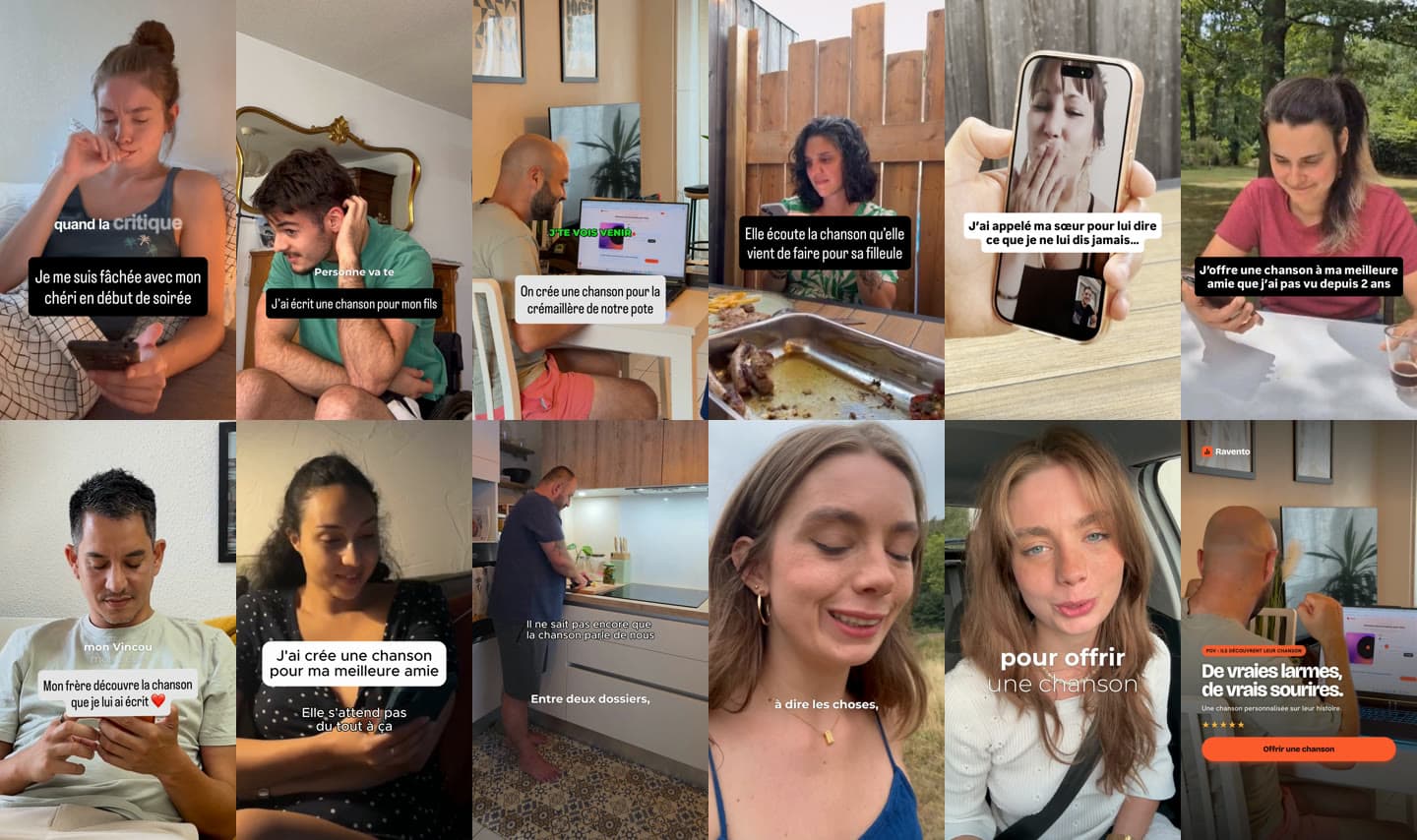 Créas vidéo Meta de Ravento : les premières secondes de douze vidéos, réactions, face cam et tutoriel