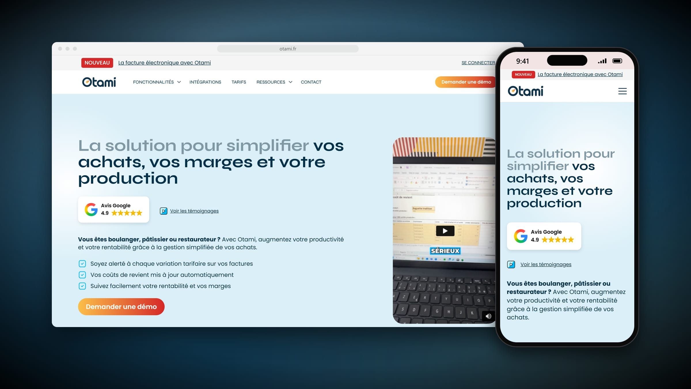 Accueil du site d'Otami : « La solution pour simplifier vos achats, vos marges et votre production »